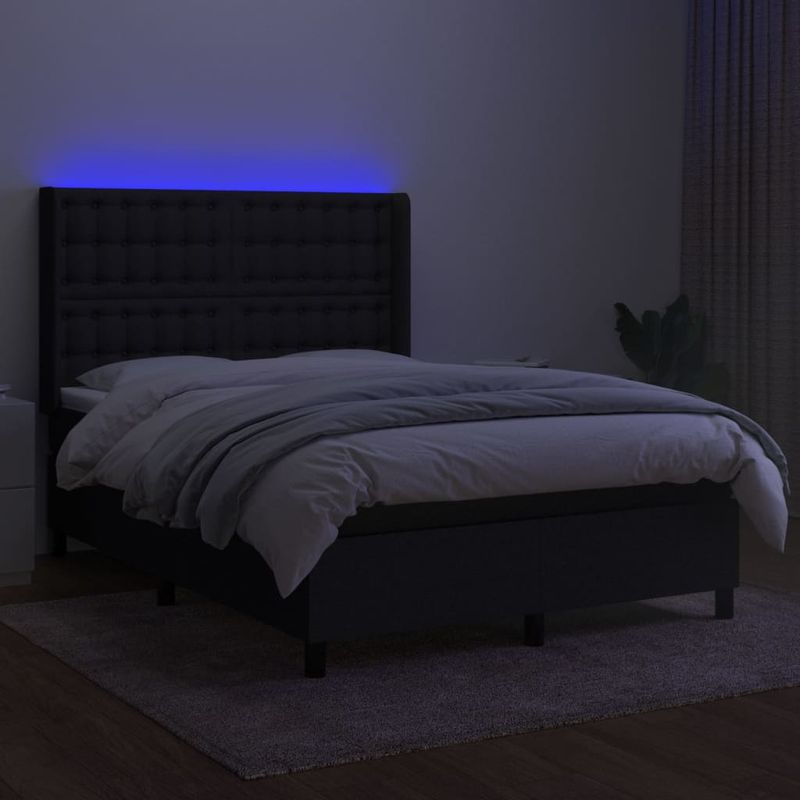 Casa si Gradina - Mobilier - Paturi si accesorii - Paturi - Pat cu arcuri, saltea si LED, negru, 140x190 cm, textil - Infinity.ro