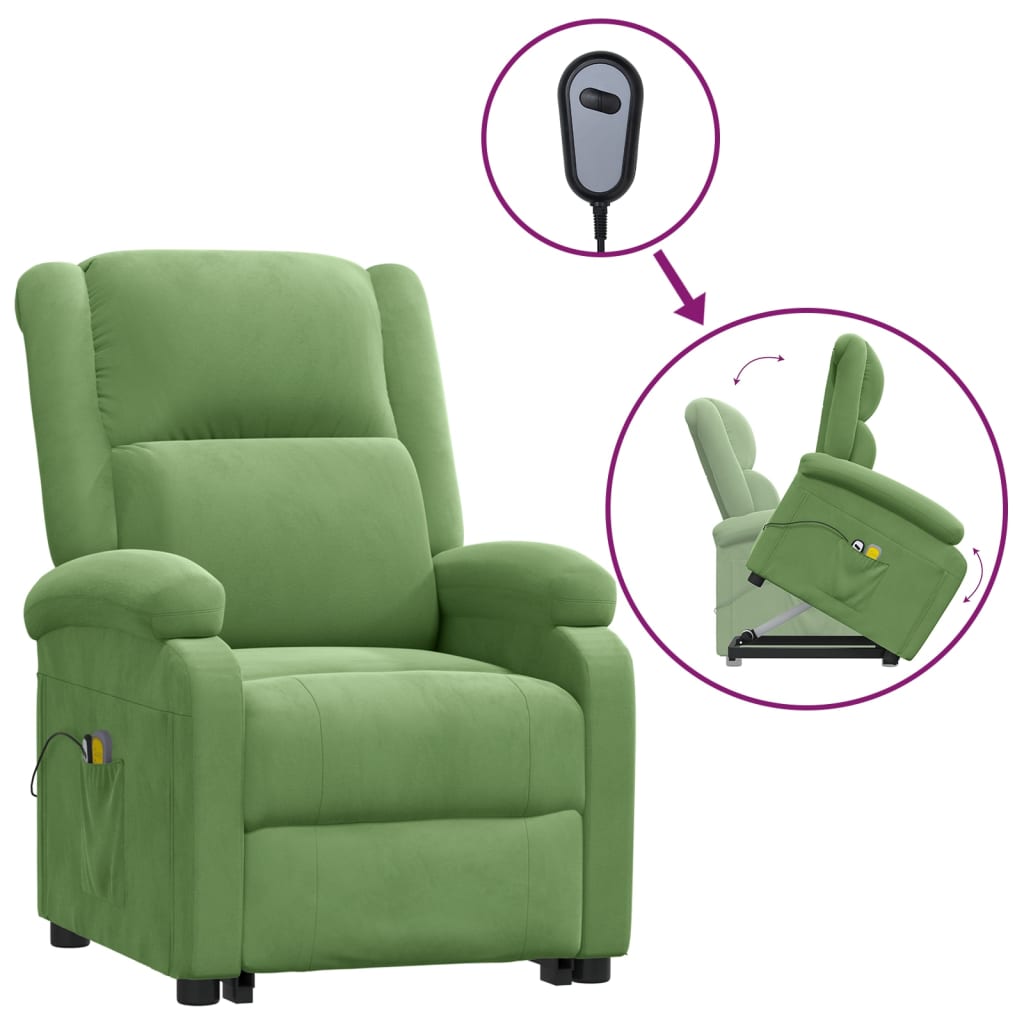 Fotoliu de masaj cu ridicare, verde deschis, catifea