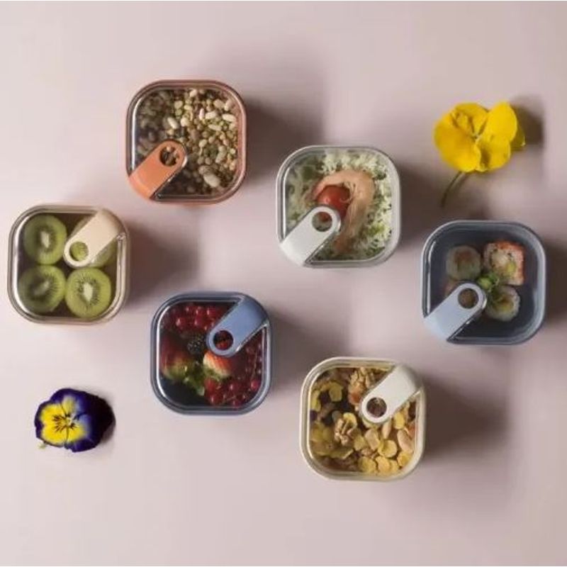 Casa si Gradina - Bucatarie si vesela - Organizare si depozitare bucatarie - Cutii alimentare - Cutie alimentara rectangulara mare cu gratar Pull Box 19,5x19,5x10,5 cm.2 lt albastru lila - Infinity.ro