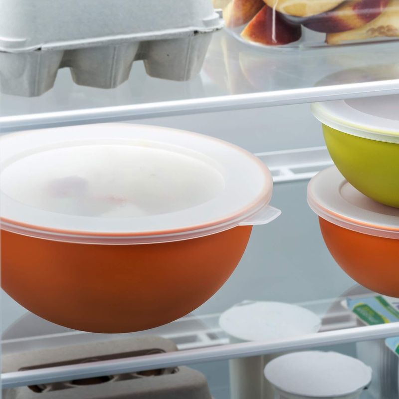Casa si Gradina - Bucatarie si vesela - Vesela si tacamuri - Farfurii si boluri - Set de 3 Boluri Sanaliving cu capac d26,5 cm, d20 cm, d13,5 cm, 3,5L 1,7L 0,5L, portocaliu - Infinity.ro