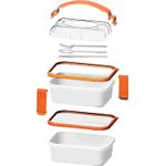 Casa si Gradina - Bucatarie si vesela - Organizare si depozitare bucatarie - Cutii alimentare - Set cutie de pranz Young Sanaliving, cu toarta si tacamuri 20x14,5x15,5 cm 1L si 1L, portocaliu - Infinity.ro