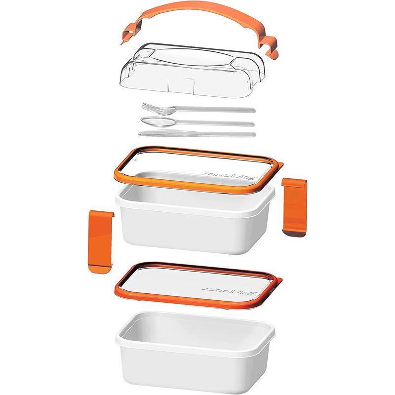 Casa si Gradina - Bucatarie si vesela - Organizare si depozitare bucatarie - Cutii alimentare - Set cutie de pranz Young Sanaliving, cu toarta si tacamuri 20x14,5x15,5 cm 1L si 1L, portocaliu - Infinity.ro