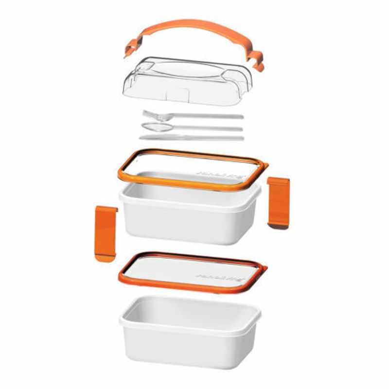 Casa si Gradina - Bucatarie si vesela - Organizare si depozitare bucatarie - Cutii alimentare - Set cutie de pranz Young Sanaliving, cu toarta si tacamuri 20x14,5x15,5 cm 1L si 1L, portocaliu - Infinity.ro