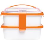 Casa si Gradina - Bucatarie si vesela - Organizare si depozitare bucatarie - Cutii alimentare - Set cutie de pranz Young Sanaliving, cu toarta si tacamuri 20x14,5x15,5 cm 1L si 1L, portocaliu - Infinity.ro