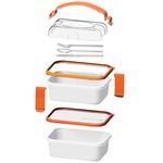 Casa si Gradina - Bucatarie si vesela - Organizare si depozitare bucatarie - Cutii alimentare - Set cutie de pranz Young Sanaliving, cu toarta si tacamuri 20x14,5x15,5 cm 1L si 1L, portocaliu - Infinity.ro