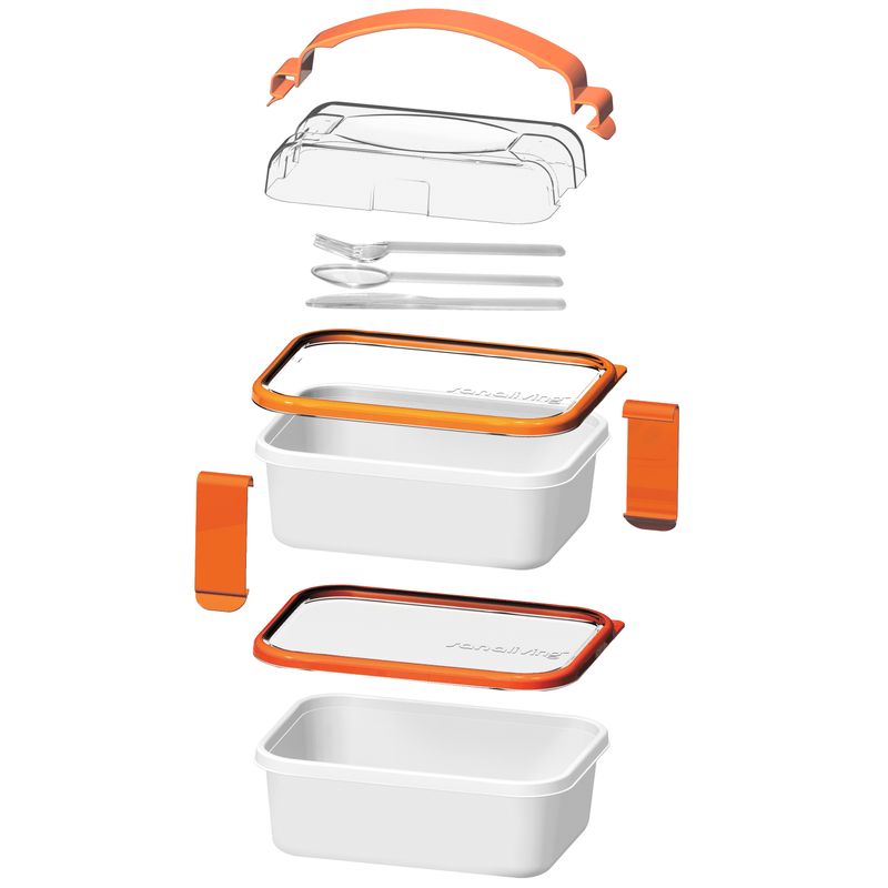 Casa si Gradina - Bucatarie si vesela - Organizare si depozitare bucatarie - Cutii alimentare - Set cutie de pranz Young Sanaliving, cu toarta si tacamuri 20x14,5x15,5 cm 1L si 1L, portocaliu - Infinity.ro