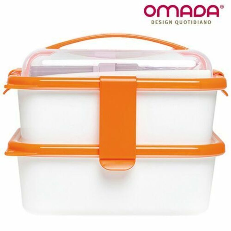 Casa si Gradina - Bucatarie si vesela - Organizare si depozitare bucatarie - Cutii alimentare - Set cutie de pranz Young Sanaliving, cu toarta si tacamuri 20x14,5x15,5 cm 1L si 1L, portocaliu - Infinity.ro