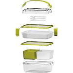 Casa si Gradina - Bucatarie si vesela - Organizare si depozitare bucatarie - Cutii alimentare - Set cutie de pranz Man Sanaliving, cu toarta si tacamuri 26x17,5x15,5 cm, 1L si 2L, violet - Infinity.ro