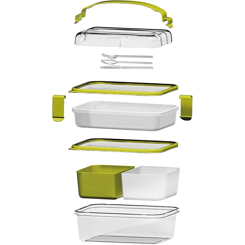 Casa si Gradina - Bucatarie si vesela - Organizare si depozitare bucatarie - Cutii alimentare - Set cutie de pranz Man Sanaliving, cu toarta si tacamuri 26x17,5x15,5 cm, 1L si 2L, violet - Infinity.ro