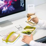 Casa si Gradina - Bucatarie si vesela - Organizare si depozitare bucatarie - Cutii alimentare - Set cutie de pranz Man Sanaliving, cu toarta si tacamuri 26x17,5x15,5 cm, 1L si 2L, verde - Infinity.ro