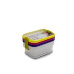 Casa si Gradina - Bucatarie si vesela - Organizare si depozitare bucatarie - Cutii alimentare - Set 3 cutii de conservare alimente Sanaliving 11,5x8x5 cm. 200 ml capace de culori asortate fucsia, lime, violet - Infinity.ro