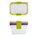 Casa si Gradina - Bucatarie si vesela - Organizare si depozitare bucatarie - Cutii alimentare - Set 3 cutii de conservare alimente Sanaliving 11,5x8x5 cm. 200 ml capace de culori asortate fucsia, lime, violet - Infinity.ro