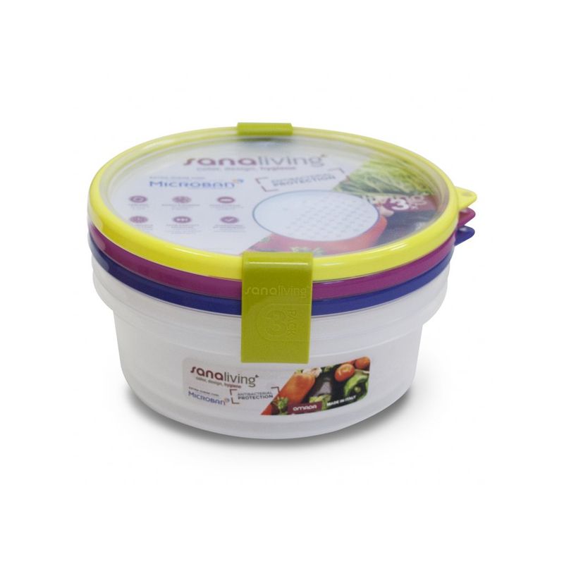 Casa si Gradina - Bucatarie si vesela - Organizare si depozitare bucatarie - Cutii alimentare - Set de 3 cutii de conservare alimente Sanaliving 18xh6,5 cm, 1L, multicolor - Infinity.ro