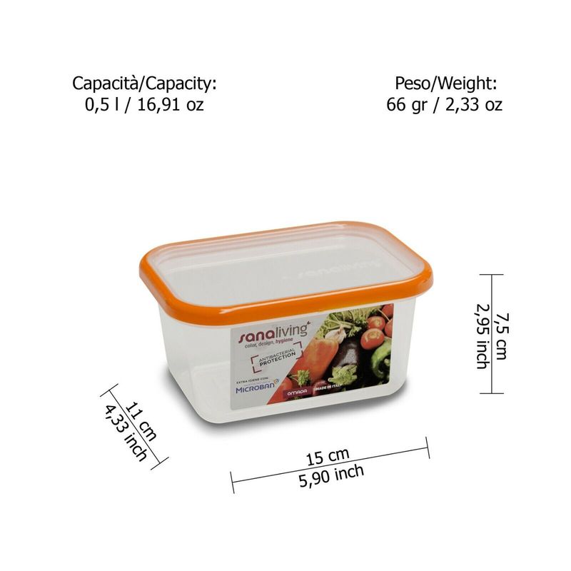Casa si Gradina - Bucatarie si vesela - Organizare si depozitare bucatarie - Cutii alimentare - Cutie de conservare alimente Sanaliving 15x11x7,5 cm.0,5L capac portocaliu - Infinity.ro