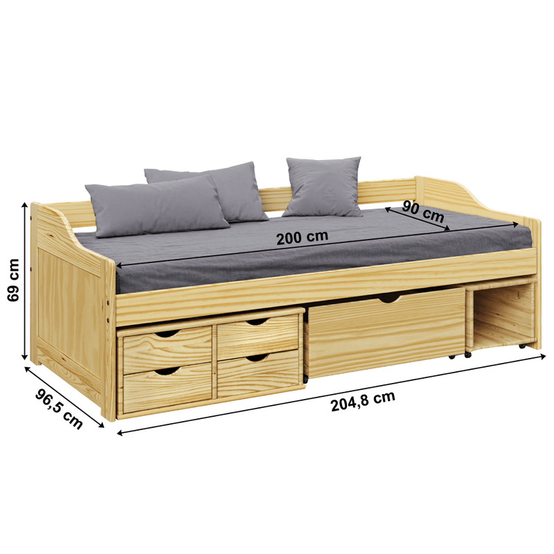 Casa si Gradina - Mobilier - Paturi si accesorii - Paturi - Pat cu spatiu de depozitare, natural, lemn masiv, 90x200, MAXI NEW - Infinity.ro