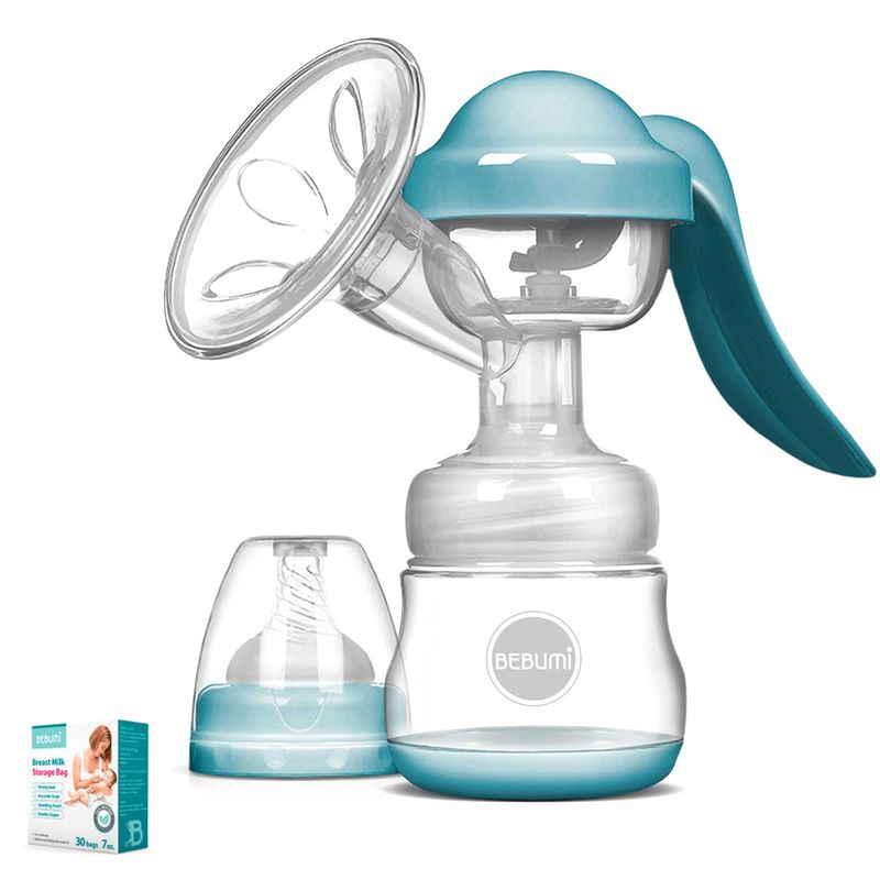 Jucarii, Copii si Bebe - Maternitate - Pompe de san - Pompa de san manuala BEBUMI BM PRO, albastru + 30 pungi - Infinity.ro