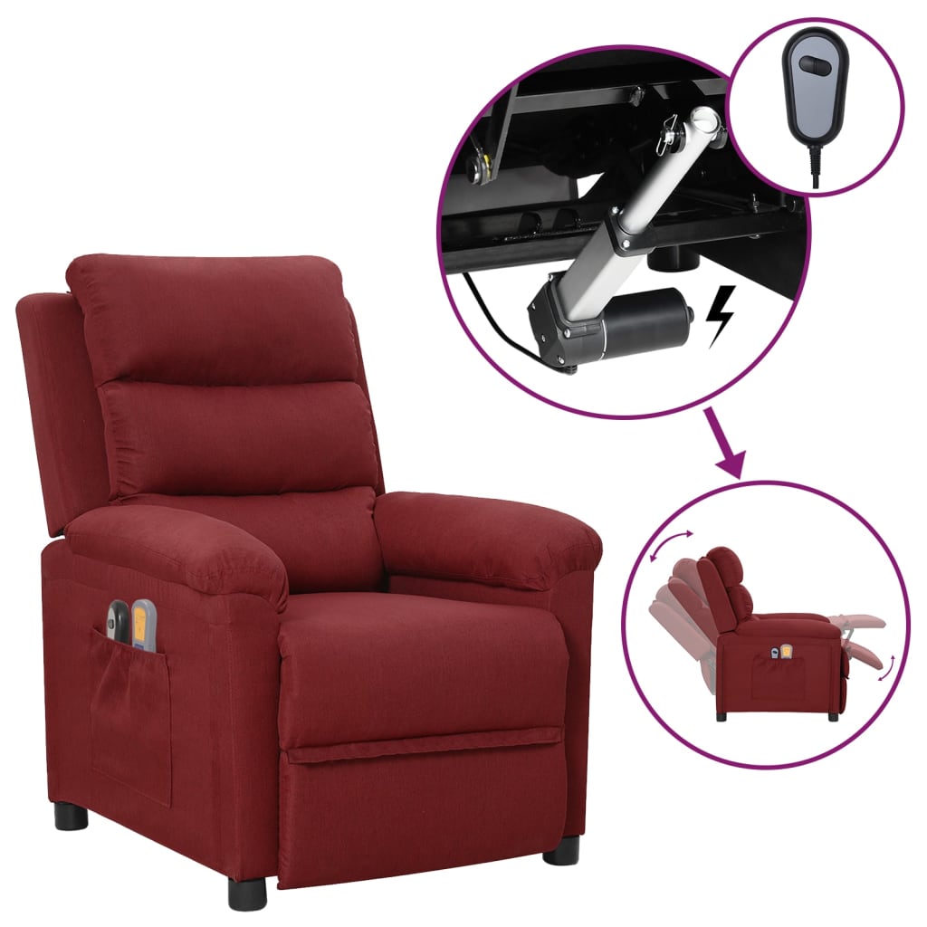 Fotoliu de masaj electric rabatabil, rosu vin, textil