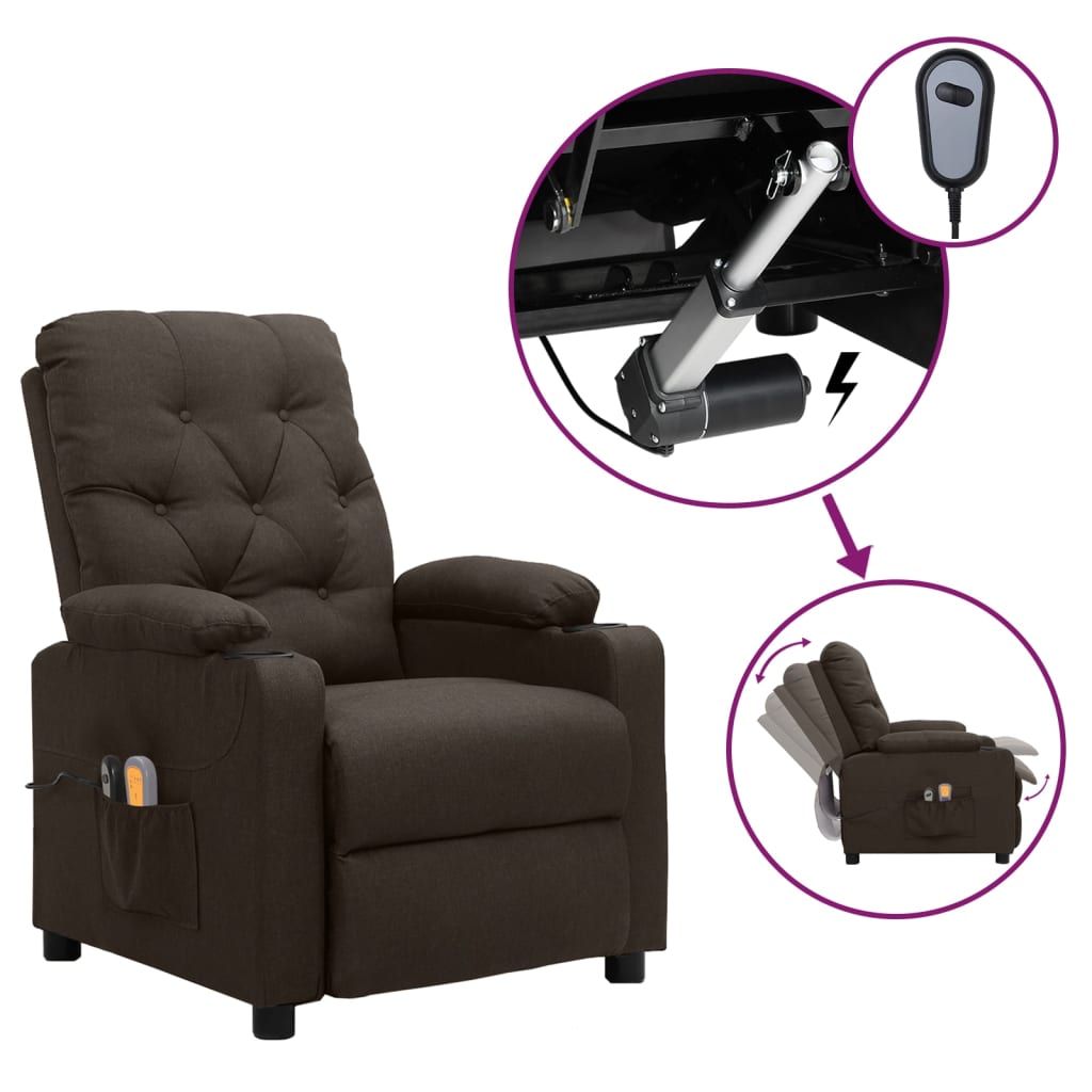Fotoliu de masaj electric rabatabil, maro inchis, textil