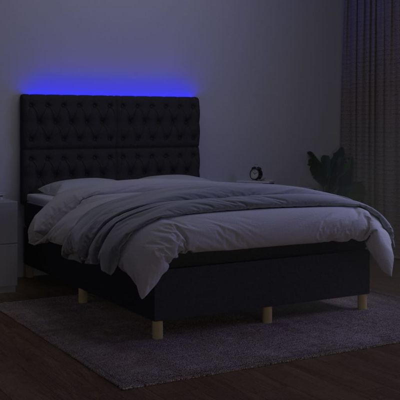 Casa si Gradina - Mobilier - Paturi si accesorii - Paturi - Pat cu arcuri, saltea si LED, negru, 140x190 cm, textil - Infinity.ro