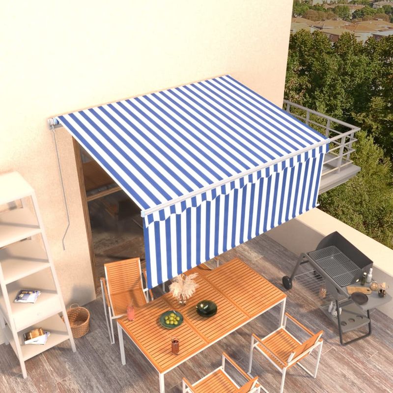 Casa si Gradina - Gradina si terasa - Umbrele si pavilioane - Pavilioane - Copertina retractabila manual cu stor, albastru/alb, 3,5 x 2,5 m, mărime 3.5x2.5 m - Infinity.ro