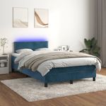 Casa si Gradina - Mobilier - Paturi si accesorii - Paturi - Pat cu arcuri, saltea și LED, saltea și LED, albastru, 120x200 cm, catifea, model unică și cuie de tapițerie - Infinity.ro