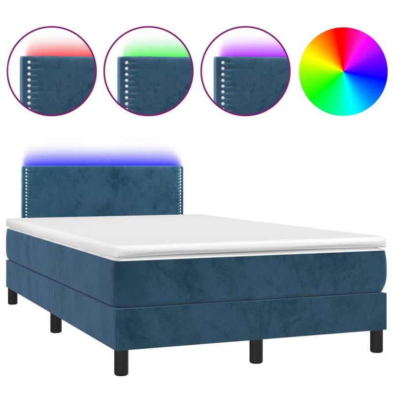 Casa si Gradina - Mobilier - Paturi si accesorii - Paturi - Pat cu arcuri, saltea și LED, saltea și LED, albastru, 120x200 cm, catifea, model unică și cuie de tapițerie - Infinity.ro
