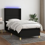 Casa si Gradina - Mobilier - Paturi si accesorii - Paturi - Pat cu arcuri, saltea si LED, negru, 90x190 cm, textil - Infinity.ro