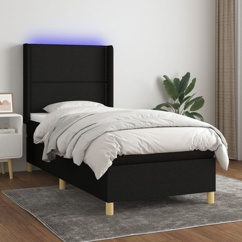 Casa si Gradina - Mobilier - Paturi si accesorii - Paturi - Pat cu arcuri, saltea si LED, negru, 90x190 cm, textil - Infinity.ro