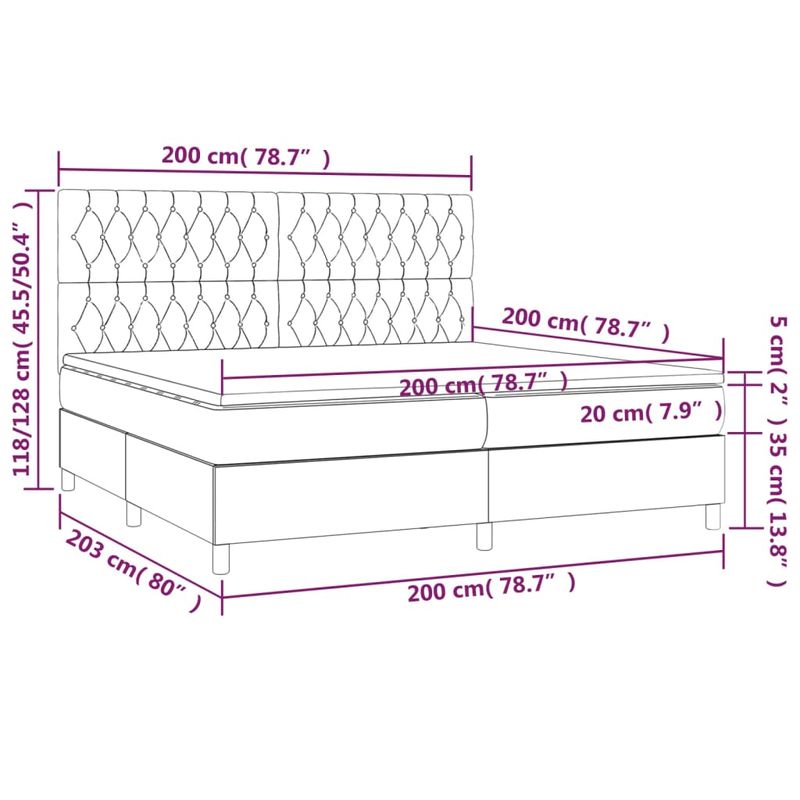 Casa si Gradina - Mobilier - Paturi si accesorii - Paturi - Pat box spring cu saltea, gri inchis, 200x200 cm, textil - Infinity.ro