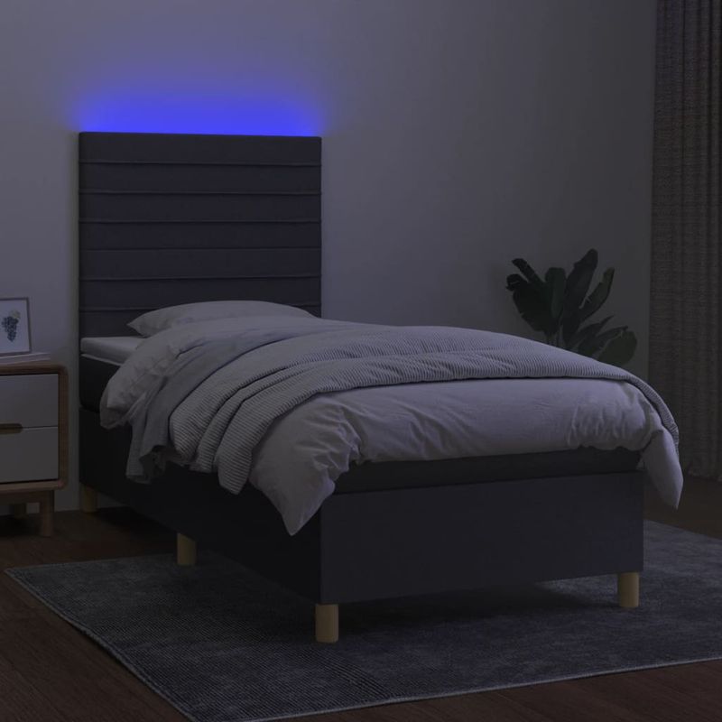 Casa si Gradina - Mobilier - Paturi si accesorii - Paturi - Pat cu arcuri, saltea si LED, gri inchis, 90x190 cm, textil - Infinity.ro