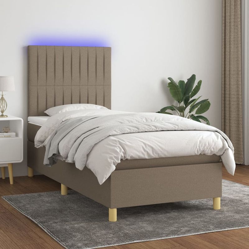 Casa si Gradina - Mobilier - Paturi si accesorii - Paturi - Pat cu arcuri, saltea si LED, gri taupe, 80x200 cm, textil - Infinity.ro