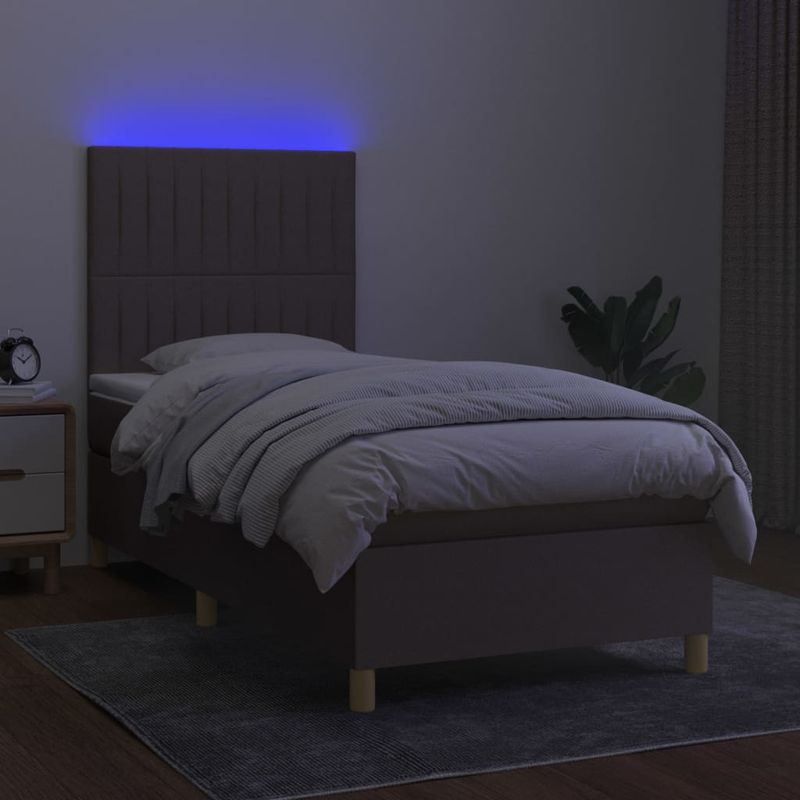 Casa si Gradina - Mobilier - Paturi si accesorii - Paturi - Pat cu arcuri, saltea si LED, gri taupe, 80x200 cm, textil - Infinity.ro