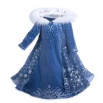 Jucarii, Copii si Bebe - Jucarii si jocuri - Jucarii de rol - Masti si costume copii - Costum Elsa cu guler blana pentru fete 5-7 ani 110-120 cm - Infinity.ro