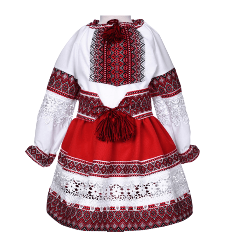 Jucarii, Copii si Bebe - Jucarii si jocuri - Jucarii de rol - Masti si costume copii - Costum Popular Muntenia pentru fete, rosu 8 ani 128 cm - Infinity.ro