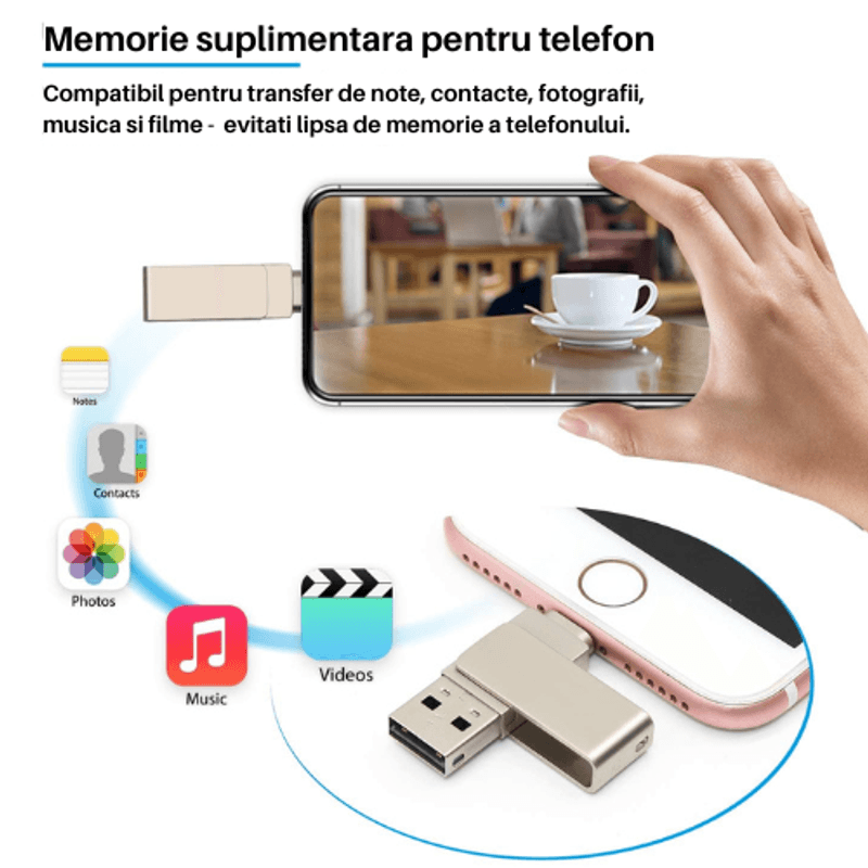 PC, gaming si accesorii - Periferice PC - Memorii USB - Memorie USB Dual Drive pentru Smartphone, Tablete si Calculatoare SpectrumPoint®, 64 Gbps, USB 3.1, USB Type-C, Argintiu - Infinity.ro