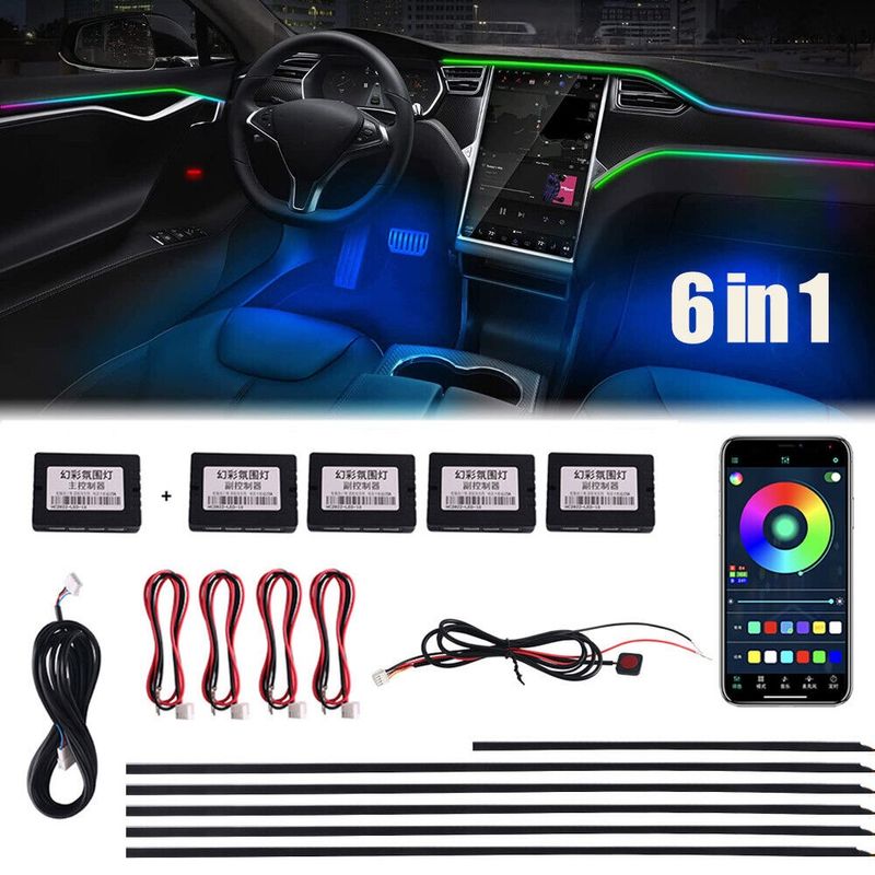 Auto si Moto - Electrice auto - Iluminare si semnalizare - Becuri auto - Kit Lumini Ambientale Symphony interior auto 6 in 1 Xentech Light App control, RGB - Infinity.ro