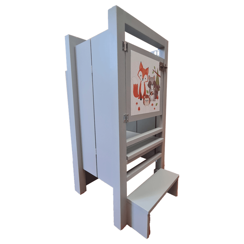 Casa si Gradina - Mobilier - Mobilier copii - Mobilier camera copiilor - Turn de activitati pliabil, stiker animat Learning Tower - 85 x 40 x 38 cm, gri deschis - Infinity.ro