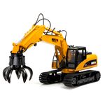 Jucarii, Copii si Bebe - Jucarii si jocuri - Jucarii & jocuri educative - Jucarii interactive - KIK H-TOYS excavator cu graifer, telecomanda, 16CH, 2.4GHZ, scara 1:14, negru/galben - Infinity.ro