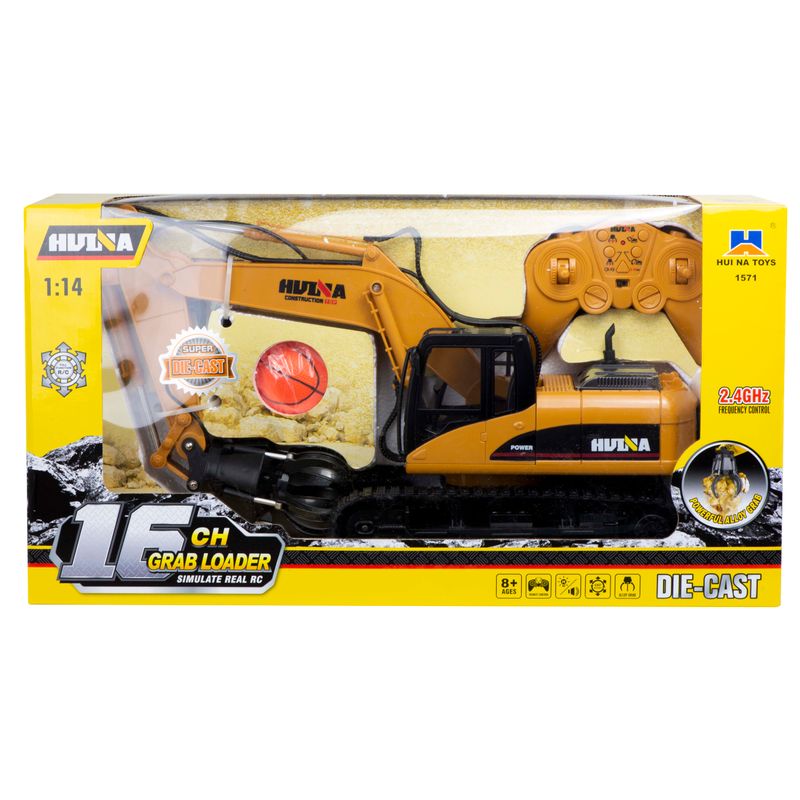 Jucarii, Copii si Bebe - Jucarii si jocuri - Jucarii & jocuri educative - Jucarii interactive - KIK H-TOYS excavator cu graifer, telecomanda, 16CH, 2.4GHZ, scara 1:14, negru/galben - Infinity.ro