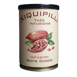 Ceai infuzie Xiquipilli White Choco rooibos afine ciocolata alba cacao trandafir zmeura cutie metalica 110g 50 portii