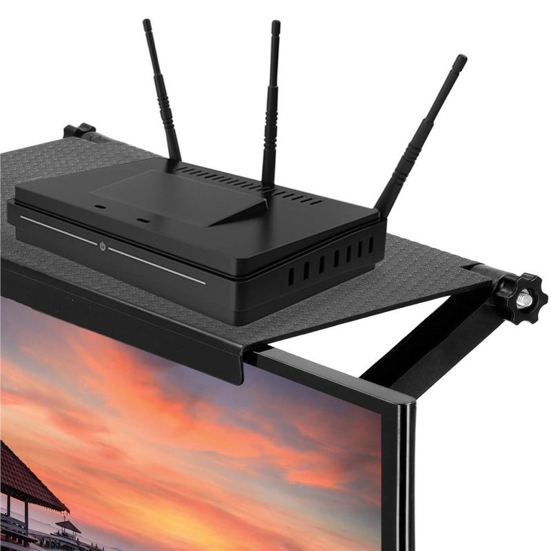 Casa si Gradina - Mobilier - Biblioteci si rafturi - Rafturi - Raft pentru televizoare si monitoare, Springos, reglabil, universal, negru - Infinity.ro