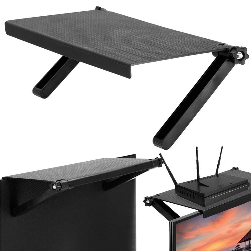 Casa si Gradina - Mobilier - Biblioteci si rafturi - Rafturi - Raft pentru televizoare si monitoare, Springos, reglabil, universal, negru - Infinity.ro