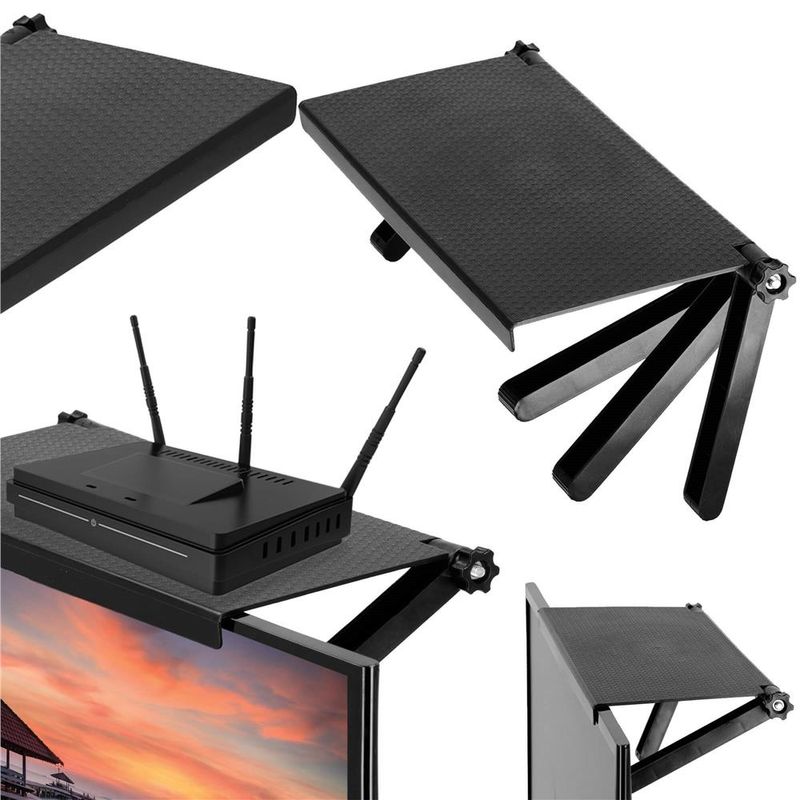 Casa si Gradina - Mobilier - Biblioteci si rafturi - Rafturi - Raft pentru televizoare si monitoare, Springos, reglabil, universal, negru - Infinity.ro