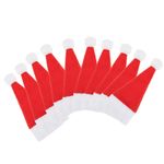Casa si Gradina - Decoratiuni - Decoratiuni de sezon - Set mini caciulite Mos Craciun pentru sticle sau tacamuri, 10 bucati, stofa, 13 x 6.5 cm, rosu / alb - Infinity.ro