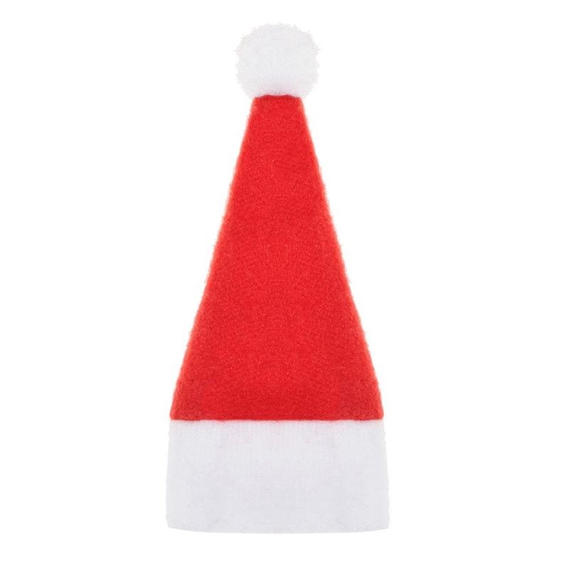 Casa si Gradina - Decoratiuni - Decoratiuni de sezon - Set mini caciulite Mos Craciun pentru sticle sau tacamuri, 10 bucati, stofa, 13 x 6.5 cm, rosu / alb - Infinity.ro