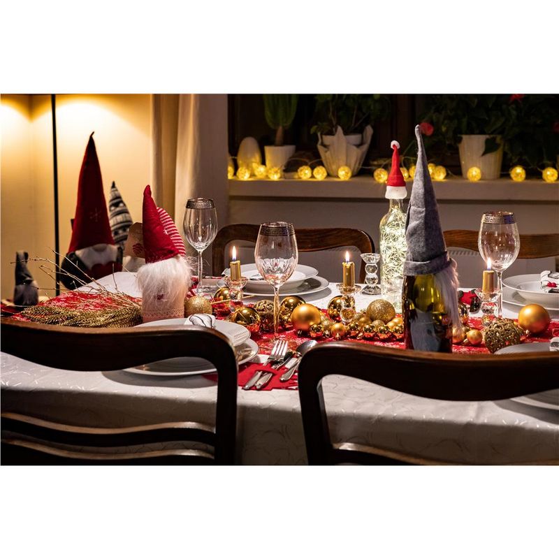Casa si Gradina - Decoratiuni - Decoratiuni de sezon - Set mini caciulite Mos Craciun pentru sticle sau tacamuri, 10 bucati, stofa, 13 x 6.5 cm, rosu / alb - Infinity.ro