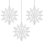 Casa si Gradina - Decoratiuni - Decoratiuni de sezon - Set decoratiuni pentru brad tip fulg de zapada, 3 bucati, 12 cm, cu snur, alb cu sclipici - Infinity.ro