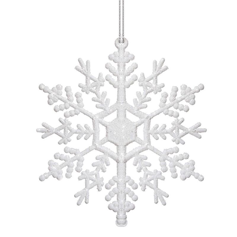 Casa si Gradina - Decoratiuni - Decoratiuni de sezon - Set decoratiuni pentru brad tip fulg de zapada, 3 bucati, 12 cm, cu snur, alb cu sclipici - Infinity.ro