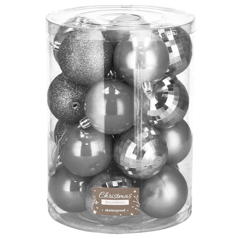 Casa si Gradina - Decoratiuni - Decoratiuni de sezon - Set 20 globuri de Craciun, 6 cm, 5 modele, gri - Infinity.ro