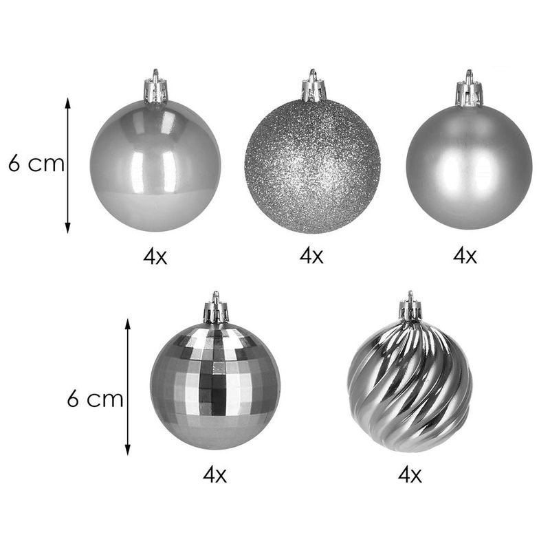 Casa si Gradina - Decoratiuni - Decoratiuni de sezon - Set 20 globuri de Craciun, 6 cm, 5 modele, gri - Infinity.ro
